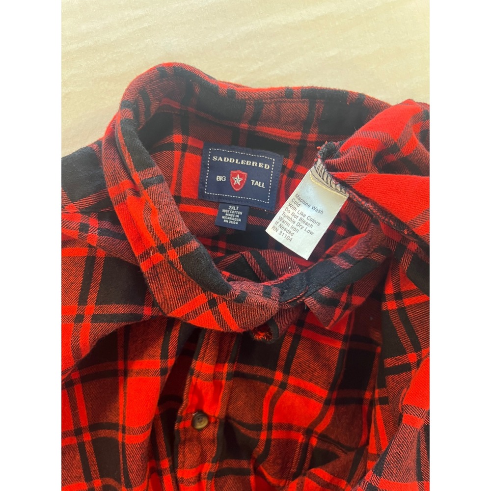Saddlebred Mens Big & Tall 2XLT Red Black Buffalo Plaid Flannel Shirt Cotton - Picture 4 of 5